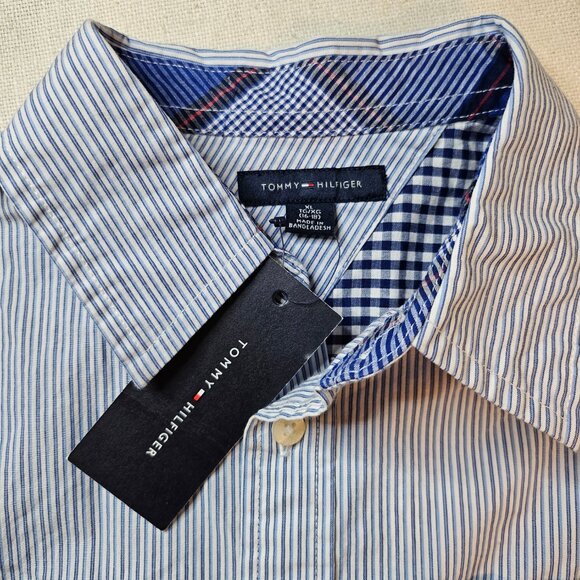 Tommy Hilfiger Boy's Blue Striped Long Sleeve Shirt - Size XL - Picture 6 of 10
